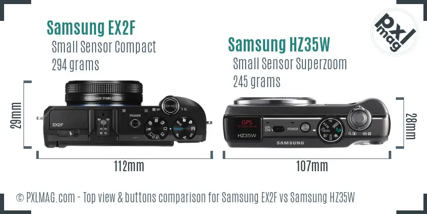 Samsung EX2F vs Samsung HZ35W top view buttons comparison