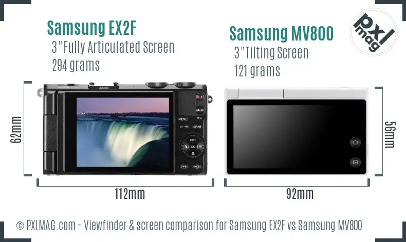 Samsung EX2F vs Samsung MV800 Screen and Viewfinder comparison