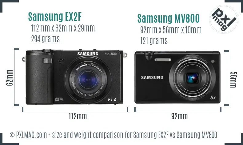 Samsung EX2F vs Samsung MV800 size comparison