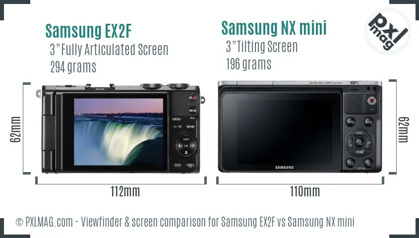 Samsung EX2F vs Samsung NX mini Screen and Viewfinder comparison
