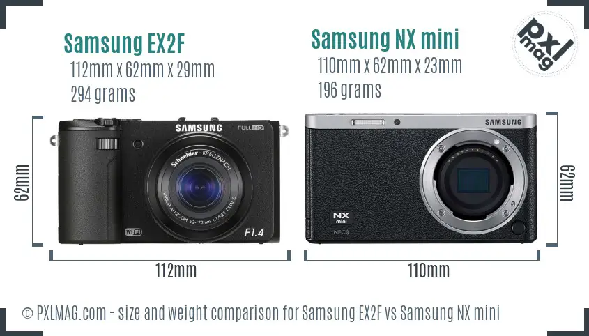 Samsung EX2F vs Samsung NX mini size comparison