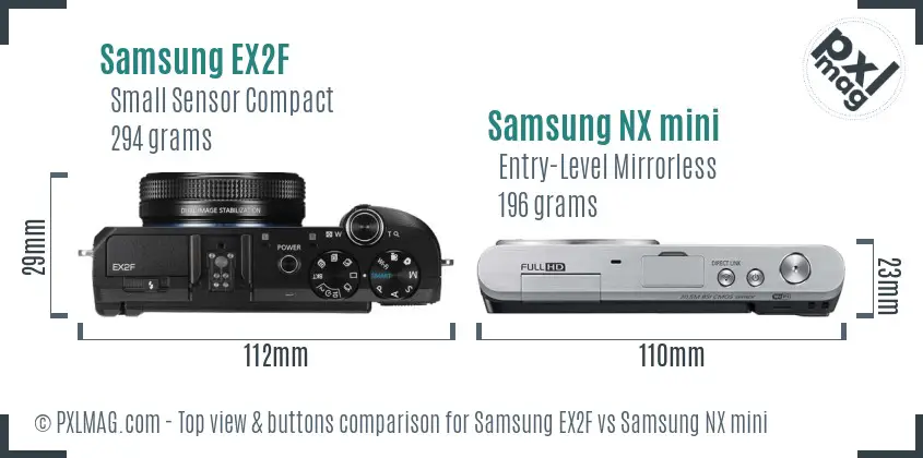 Samsung EX2F vs Samsung NX mini top view buttons comparison