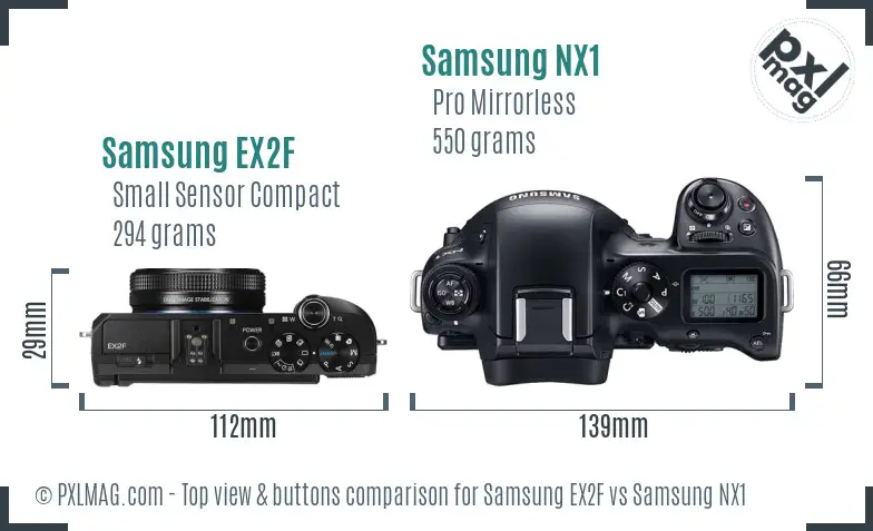 Samsung EX2F vs Samsung NX1 top view buttons comparison