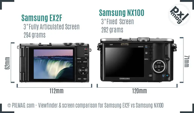 Samsung EX2F vs Samsung NX100 Screen and Viewfinder comparison
