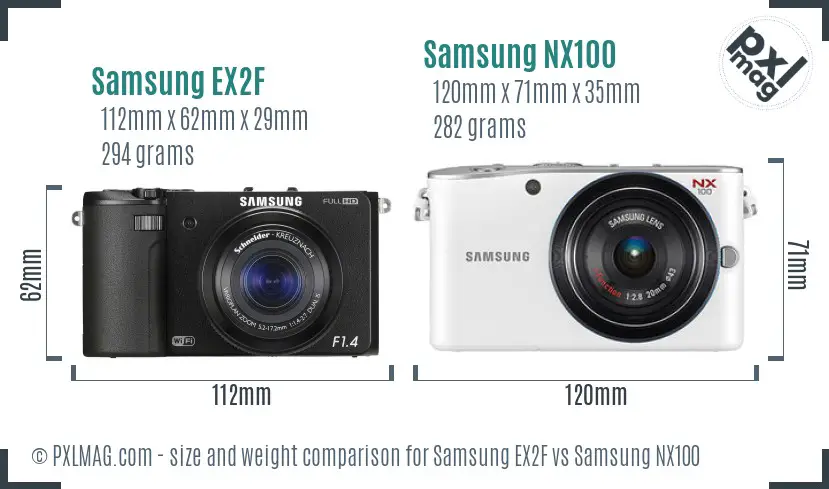 Samsung EX2F vs Samsung NX100 size comparison