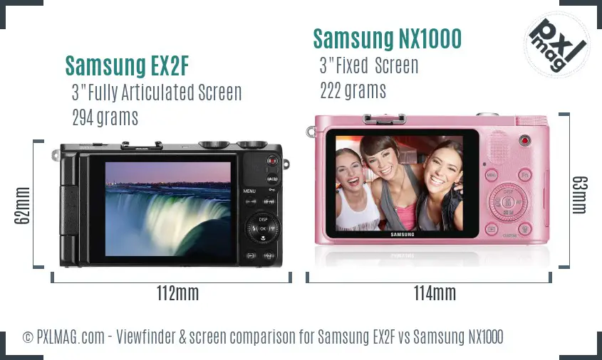 Samsung EX2F vs Samsung NX1000 Screen and Viewfinder comparison