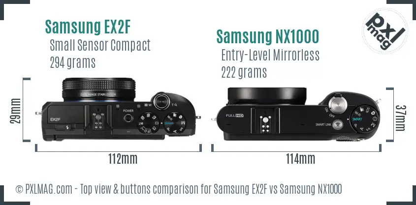Samsung EX2F vs Samsung NX1000 top view buttons comparison