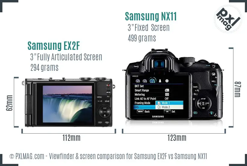 Samsung EX2F vs Samsung NX11 Screen and Viewfinder comparison