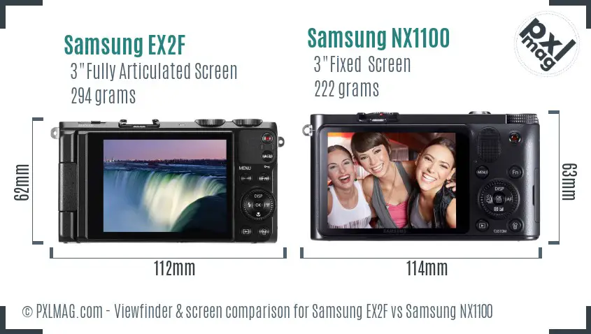 Samsung EX2F vs Samsung NX1100 Screen and Viewfinder comparison