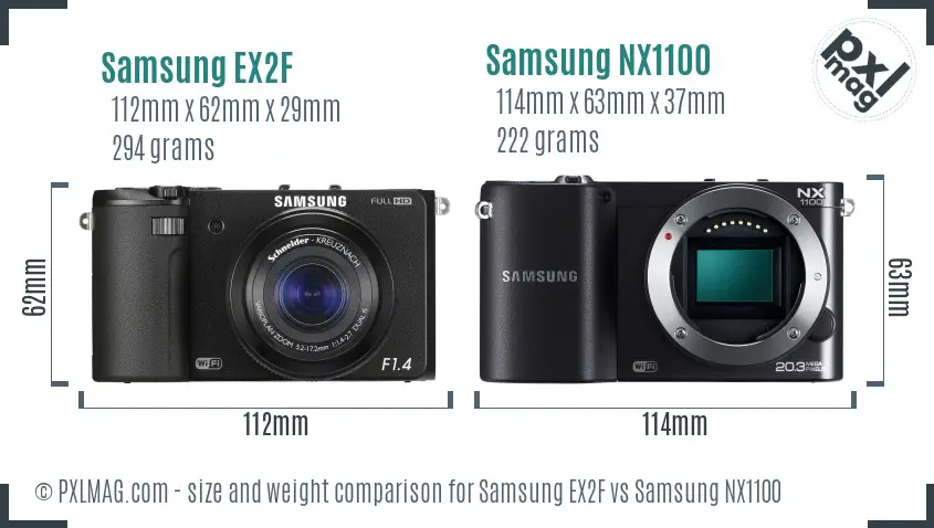 Samsung EX2F vs Samsung NX1100 size comparison