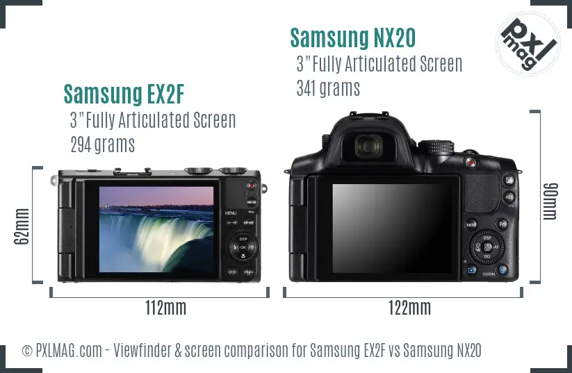 Samsung EX2F vs Samsung NX20 Screen and Viewfinder comparison