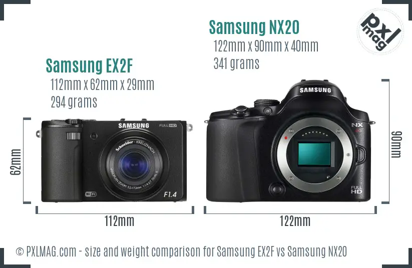 Samsung EX2F vs Samsung NX20 size comparison