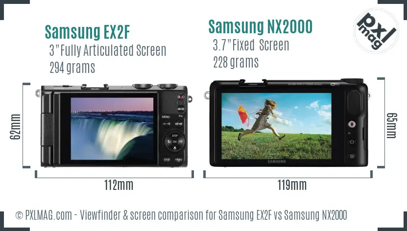 Samsung EX2F vs Samsung NX2000 Screen and Viewfinder comparison