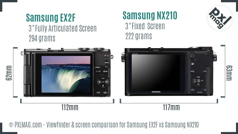 Samsung EX2F vs Samsung NX210 Screen and Viewfinder comparison