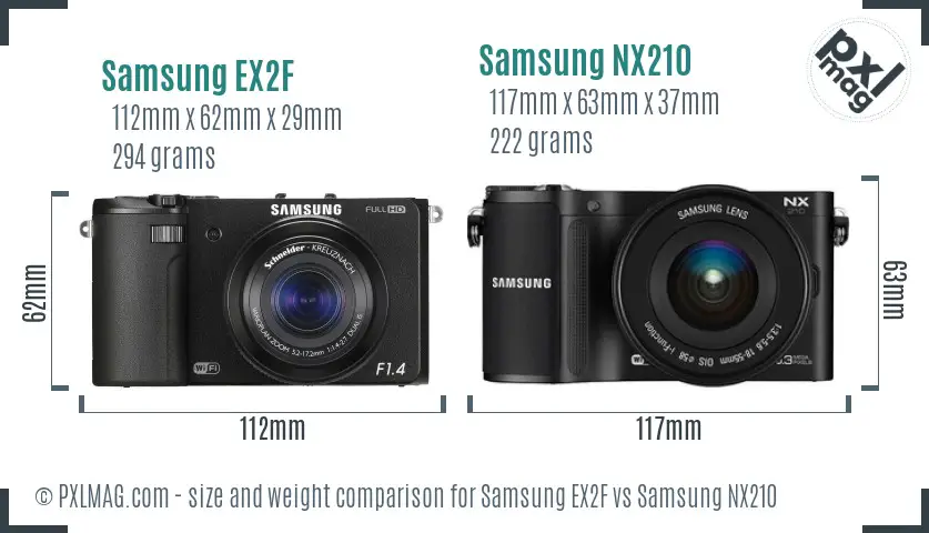 Samsung EX2F vs Samsung NX210 size comparison