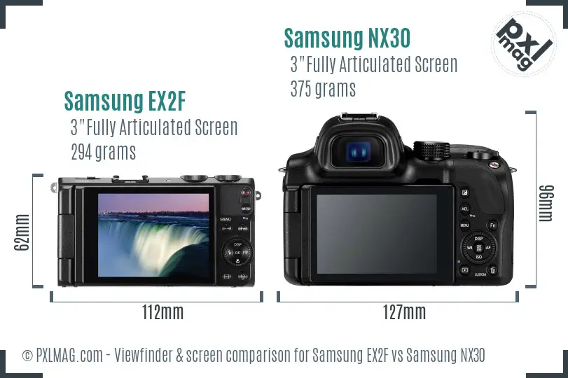 Samsung EX2F vs Samsung NX30 Screen and Viewfinder comparison