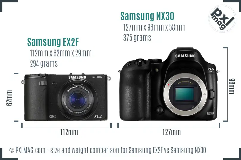 Samsung EX2F vs Samsung NX30 size comparison
