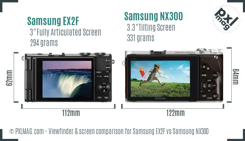 Samsung EX2F vs Samsung NX300 Screen and Viewfinder comparison