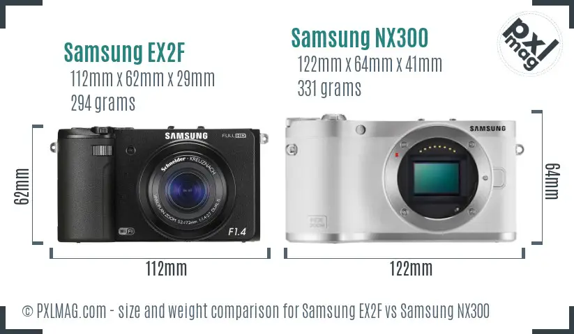 Samsung EX2F vs Samsung NX300 size comparison