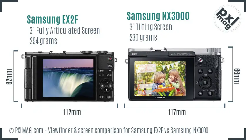 Samsung EX2F vs Samsung NX3000 Screen and Viewfinder comparison