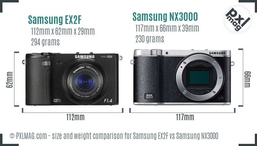 Samsung EX2F vs Samsung NX3000 size comparison