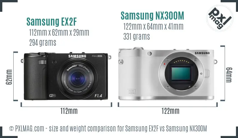 Samsung EX2F vs Samsung NX300M size comparison