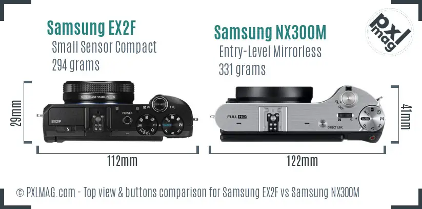 Samsung EX2F vs Samsung NX300M top view buttons comparison
