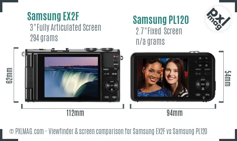 Samsung EX2F vs Samsung PL120 Screen and Viewfinder comparison