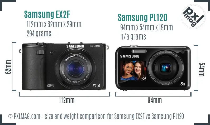 Samsung EX2F vs Samsung PL120 size comparison