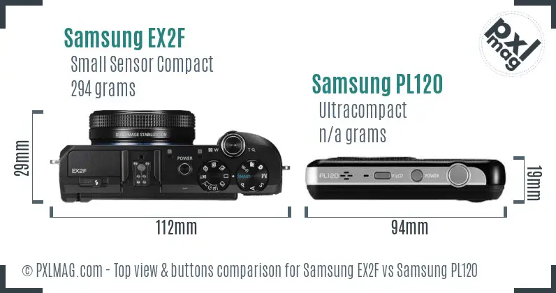Samsung EX2F vs Samsung PL120 top view buttons comparison
