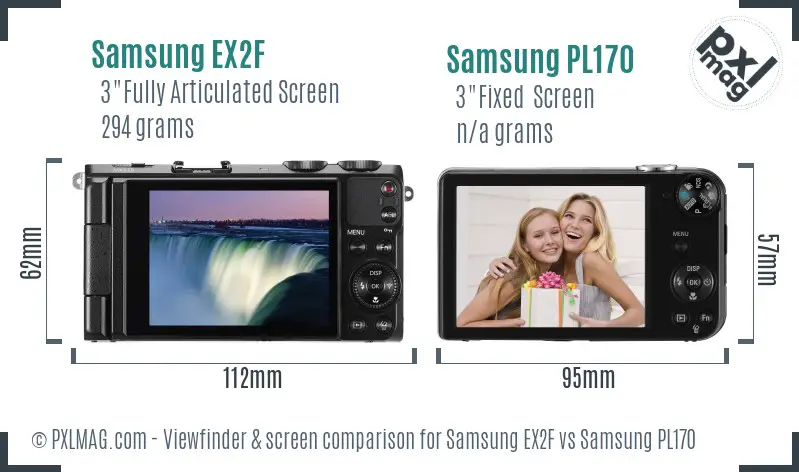 Samsung EX2F vs Samsung PL170 Screen and Viewfinder comparison