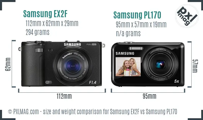 Samsung EX2F vs Samsung PL170 size comparison