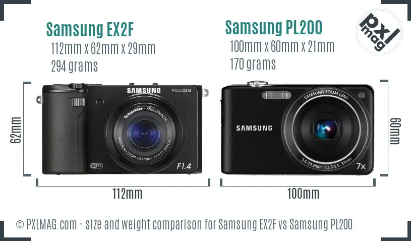 Samsung EX2F vs Samsung PL200 size comparison