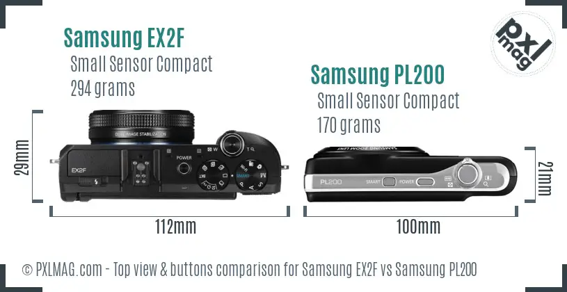 Samsung EX2F vs Samsung PL200 top view buttons comparison