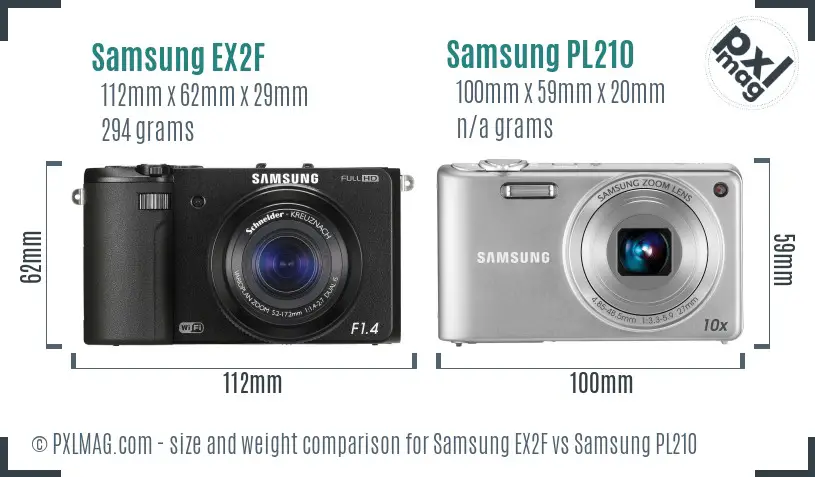 Samsung EX2F vs Samsung PL210 size comparison Samsung EX2F vs Samsung PL210 size comparison
