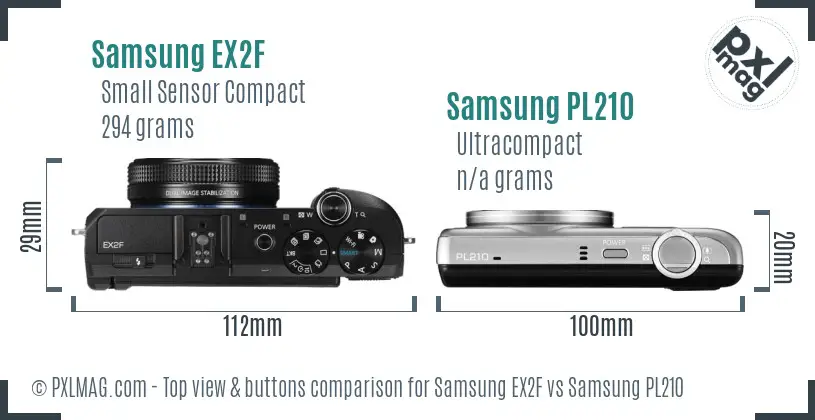 Samsung EX2F vs Samsung PL210 top view buttons comparison Samsung EX2F vs Samsung PL210 top view buttons comparison
