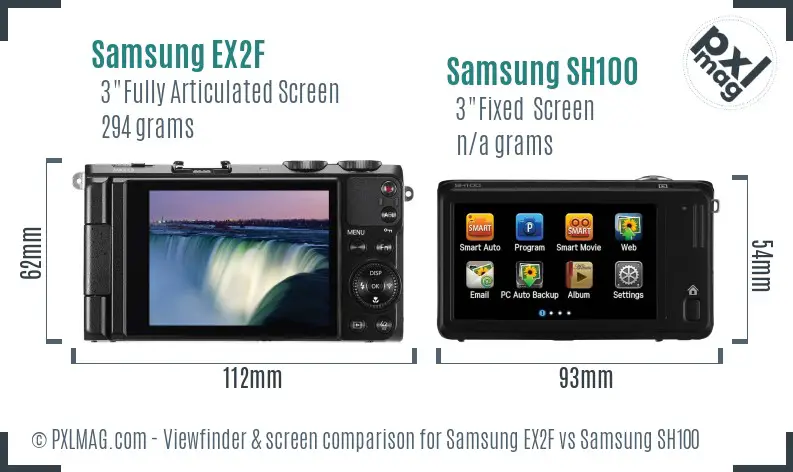 Samsung EX2F vs Samsung SH100 Screen and Viewfinder comparison