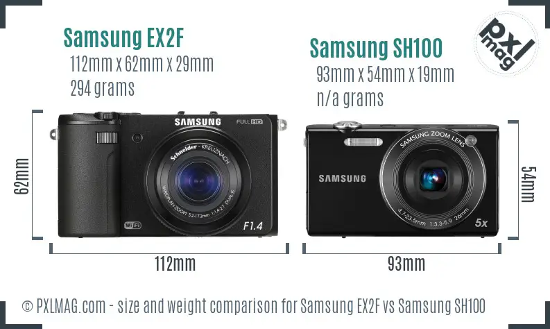 Samsung EX2F vs Samsung SH100 size comparison