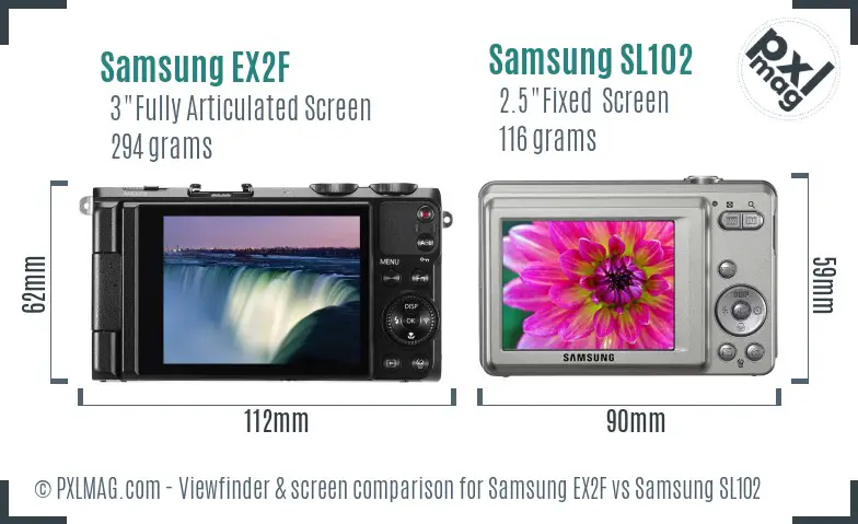 Samsung EX2F vs Samsung SL102 Screen and Viewfinder comparison