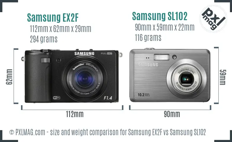Samsung EX2F vs Samsung SL102 size comparison