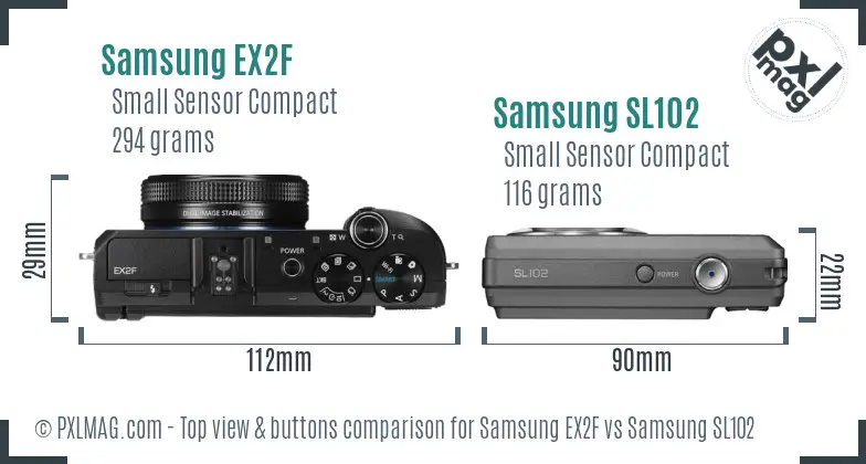 Samsung EX2F vs Samsung SL102 top view buttons comparison