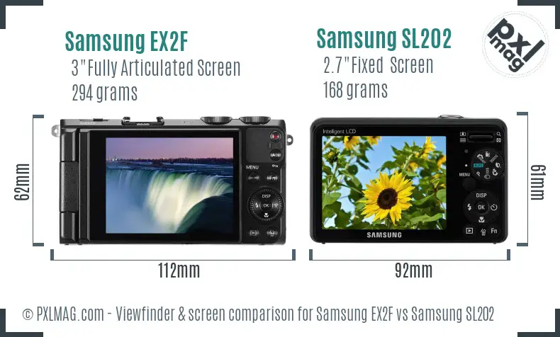 Samsung EX2F vs Samsung SL202 Screen and Viewfinder comparison