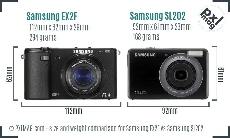 Samsung EX2F vs Samsung SL202 size comparison