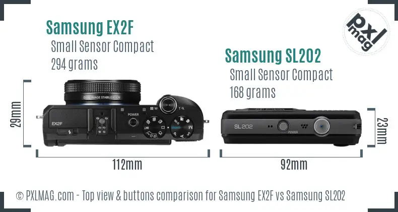 Samsung EX2F vs Samsung SL202 top view buttons comparison