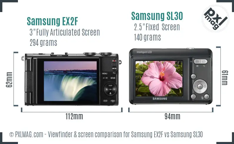 Samsung EX2F vs Samsung SL30 Screen and Viewfinder comparison