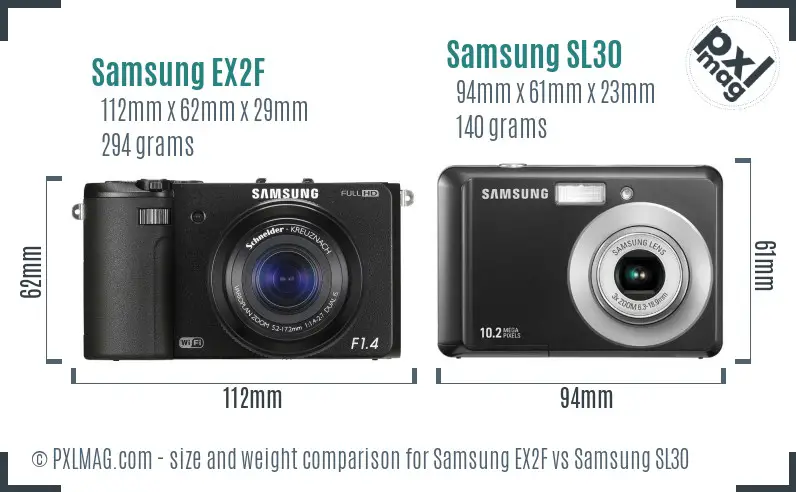 Samsung EX2F vs Samsung SL30 size comparison