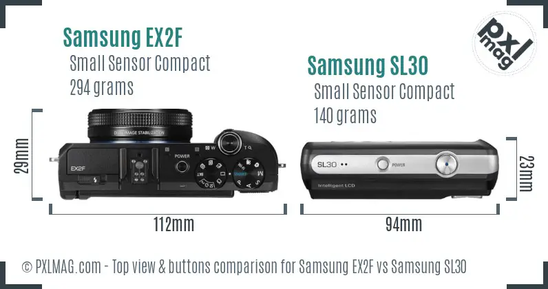 Samsung EX2F vs Samsung SL30 top view buttons comparison