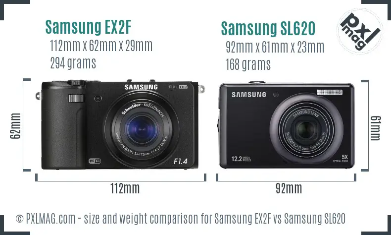 Samsung EX2F vs Samsung SL620 size comparison