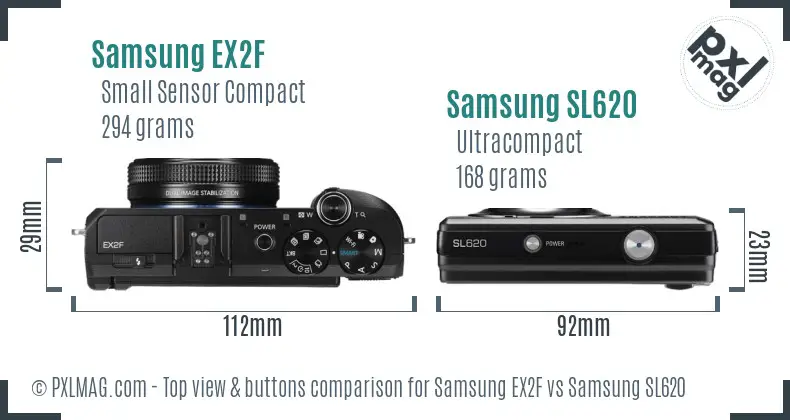 Samsung EX2F vs Samsung SL620 top view buttons comparison