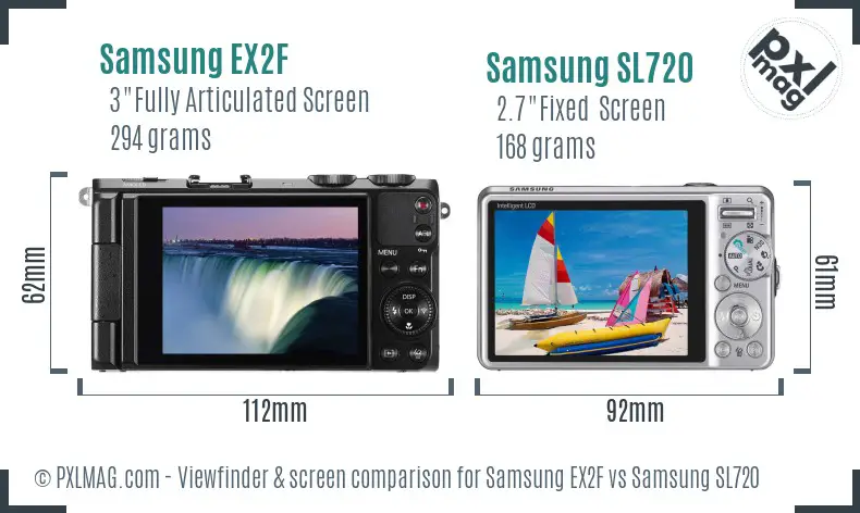 Samsung EX2F vs Samsung SL720 Screen and Viewfinder comparison